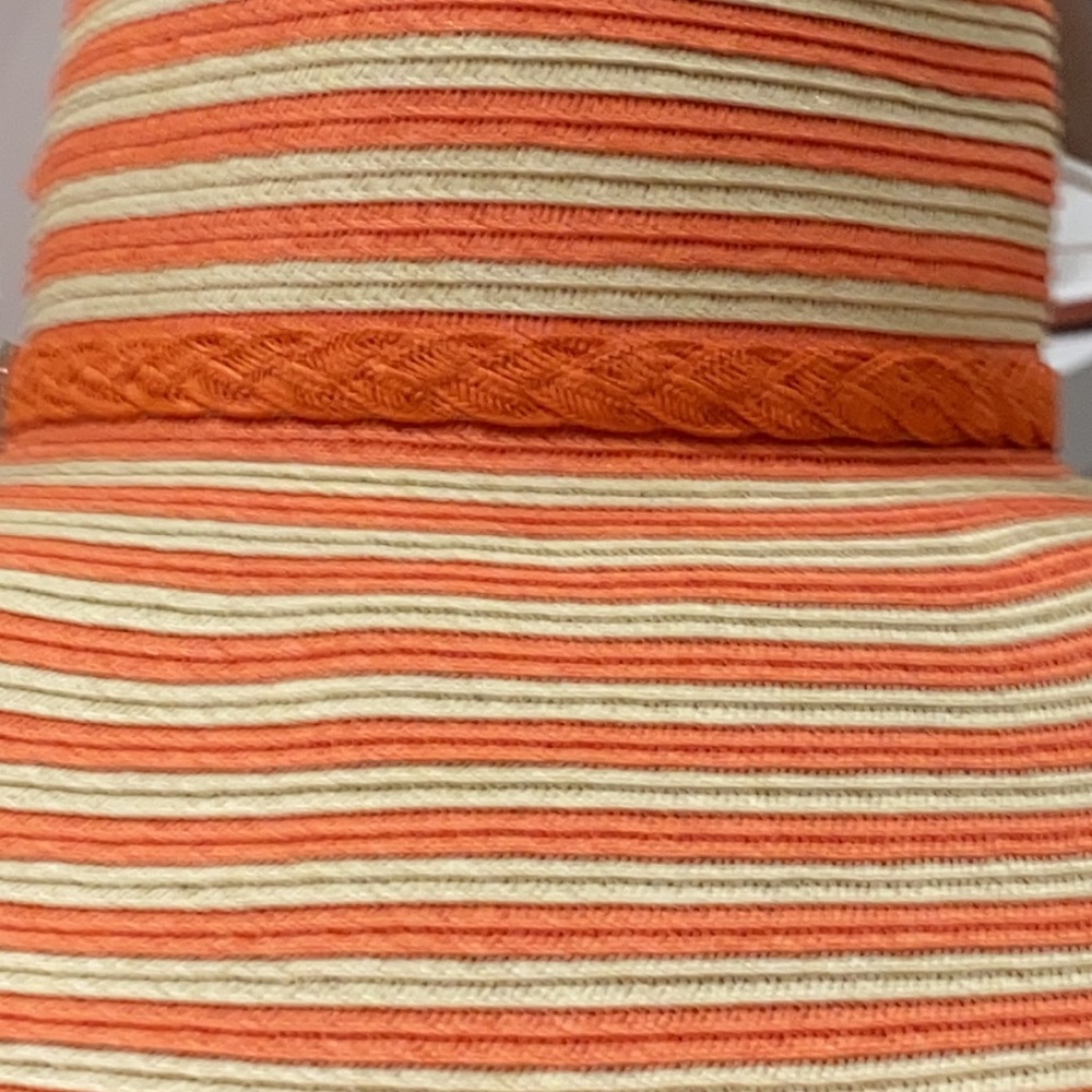 Striped Orange and Cream Wide Brim Hat - Picture 3 of 9